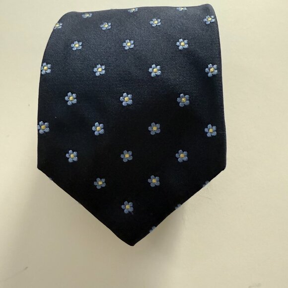 Lands' End 100% Silk Tie Navy Blue Forget-Me-Not Floral Pattern - Picture 2 of 6
